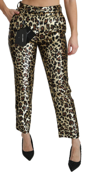 Dolce & Gabbana Brown Leopard Sequined High Waist Pants Dolce & Gabbana Brown Leopard Sequined High Waist Pants
