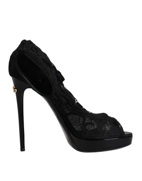 Dolce & Gabbana Black Stretch Taormina Lace Boots Shoes LA11974 Dolce & Gabbana Black Stretch Taormina Lace Boots Shoes LA11974