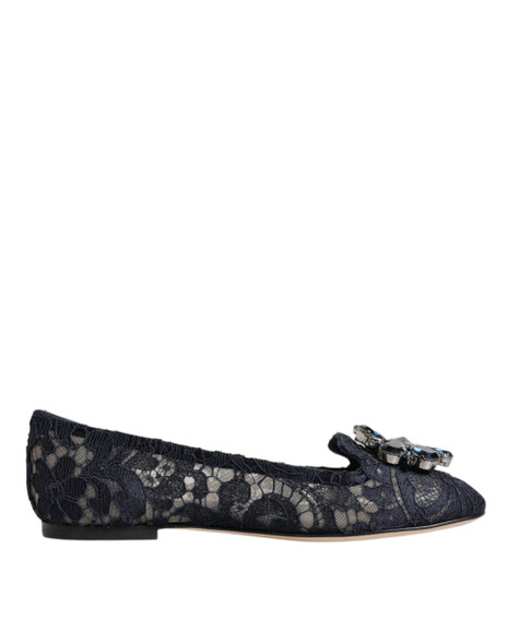 Dolce & Gabbana Blue Taormina Lace Crystals Flats Shoes Dolce & Gabbana Blue Taormina Lace Crystals Flats Shoes
