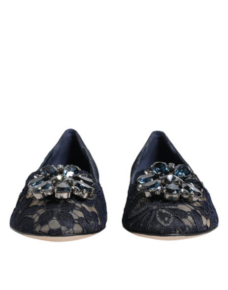Dolce & Gabbana Blue Taormina Lace Crystals Flats Shoes Dolce & Gabbana Blue Taormina Lace Crystals Flats Shoes