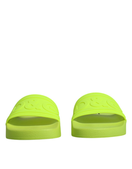 Dolce & Gabbana Green Rubber Slides Sandals Beachwear Shoes Dolce & Gabbana Green Rubber Slides Sandals Beachwear Shoes