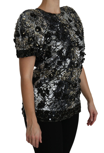 Dolce & Gabbana Black Sequined Crystal Embellished Top Blouse Dolce & Gabbana Black Sequined Crystal Embellished Top Blouse