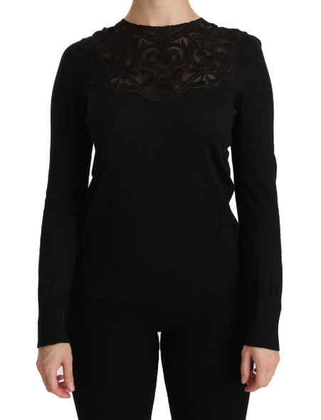 Dolce & Gabbana Black Silk Lace Crew Neck Long Sleeve Blouse Dolce & Gabbana Black Silk Lace Crew Neck Long Sleeve Blouse