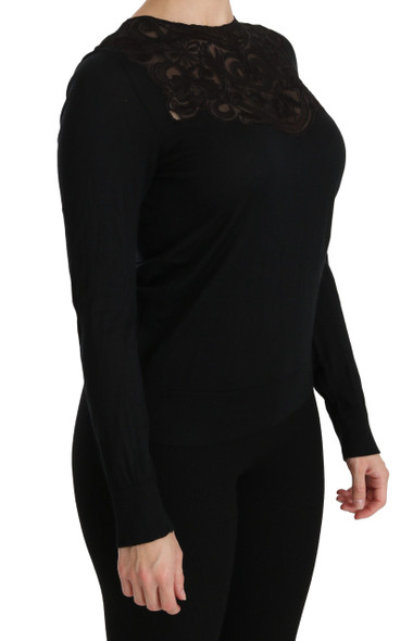 Dolce & Gabbana Black Silk Lace Crew Neck Long Sleeve Blouse Dolce & Gabbana Black Silk Lace Crew Neck Long Sleeve Blouse