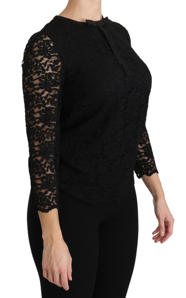 Dolce & Gabbana Black Lace Long Sleeve Nylon Blouse Dolce & Gabbana Black Lace Long Sleeve Nylon Blouse