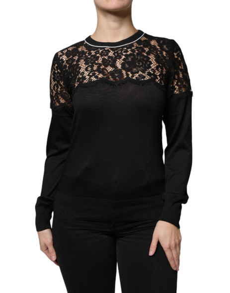Dolce & Gabbana Black Floral Lace Silk Pullover Blouse Top Dolce & Gabbana Black Floral Lace Silk Pullover Blouse Top