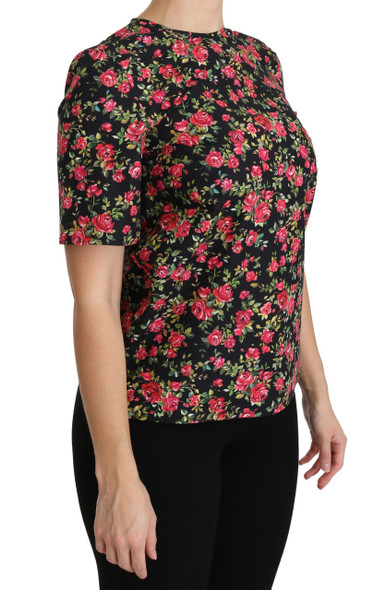 Black Floral Roses Short Sleeve Top Blouse Black Floral Roses Short Sleeve Top Blouse