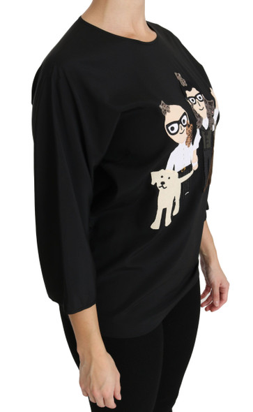 Black #dgfamily Top T-shirt Silk Blouse Black #dgfamily Top T-shirt Silk Blouse