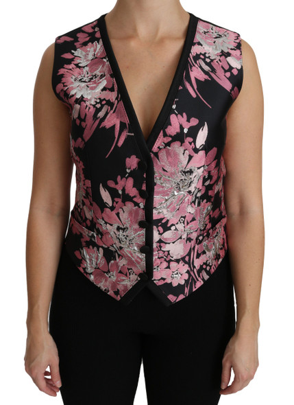 Black Pink Floral Waistcoat Vest Blouse Top Black Pink Floral Waistcoat Vest Blouse Top