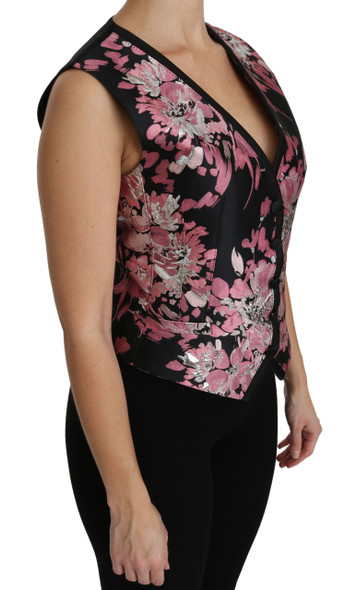 Black Pink Floral Waistcoat Vest Blouse Top Black Pink Floral Waistcoat Vest Blouse Top