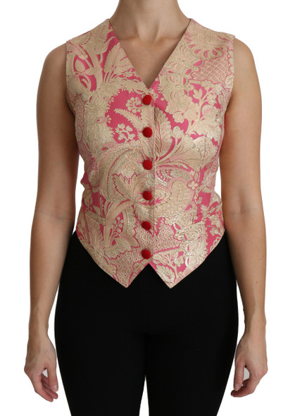 Pink Gold Brocade Waistcoat Vest Blouse Top Pink Gold Brocade Waistcoat Vest Blouse Top