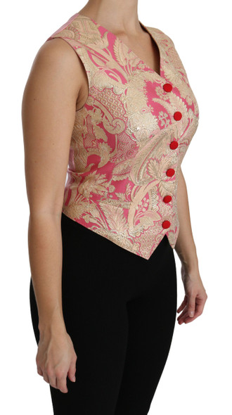 Pink Gold Brocade Waistcoat Vest Blouse Top Pink Gold Brocade Waistcoat Vest Blouse Top