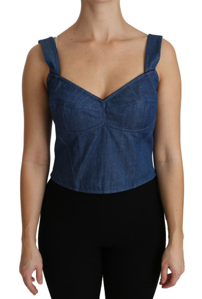 Dolce & Gabbana Blue Sleeveless Bustier Blouse Cotton Top Dolce & Gabbana Blue Sleeveless Bustier Blouse Cotton Top