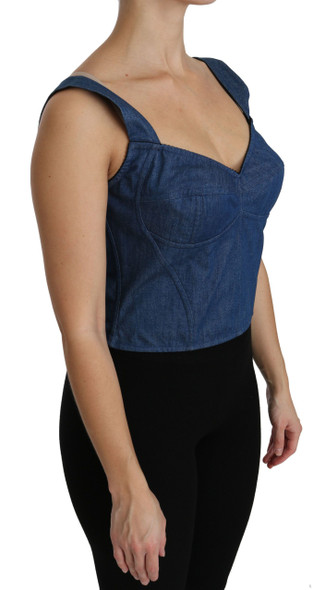 Dolce & Gabbana Blue Sleeveless Bustier Blouse Cotton Top Dolce & Gabbana Blue Sleeveless Bustier Blouse Cotton Top