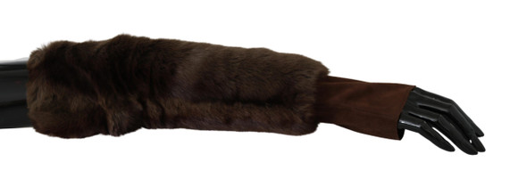 Brown Elbow Length Finger Less Fur Gloves Brown Elbow Length Finger Less Fur Gloves