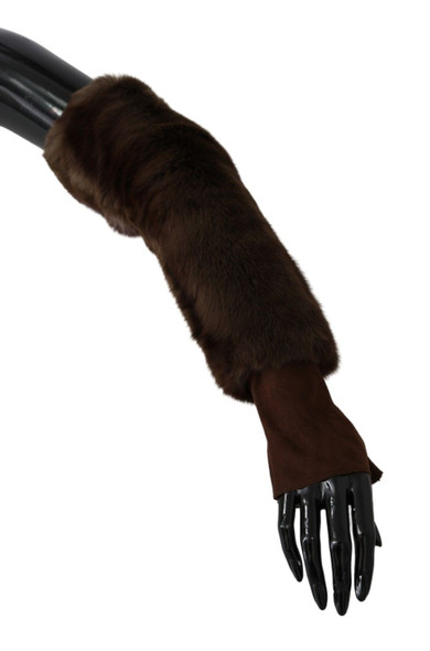 Brown Elbow Length Finger Less Fur Gloves Brown Elbow Length Finger Less Fur Gloves