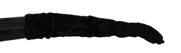 Black Elbow Length Mitten Suede Fur Gloves Black Elbow Length Mitten Suede Fur Gloves