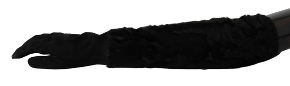 Black Elbow Length Mitten Suede Fur Gloves Black Elbow Length Mitten Suede Fur Gloves