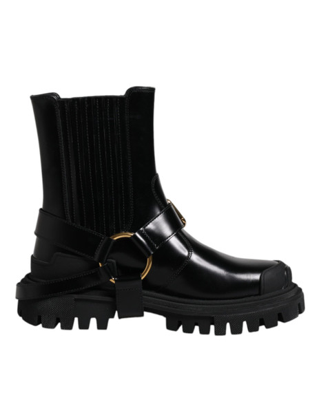 Dolce & Gabbana Black Leather Slip On Stretch Trekking Boots Shoes MV6591 Dolce & Gabbana Black Leather Slip On Stretch Trekking Boots Shoes MV6591