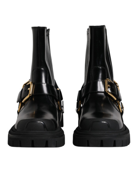 Dolce & Gabbana Black Leather Slip On Stretch Trekking Boots Shoes MV6591 Dolce & Gabbana Black Leather Slip On Stretch Trekking Boots Shoes MV6591