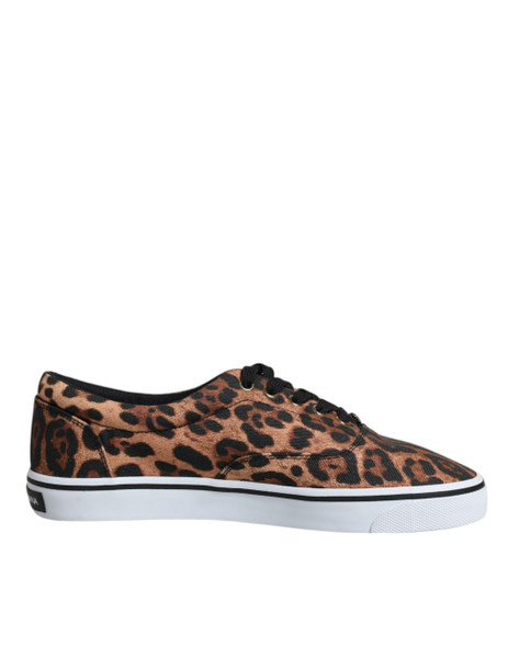 Dolce & Gabbana Brown Leopard Logo Print Cotton Sneakers Shoes Dolce & Gabbana Brown Leopard Logo Print Cotton Sneakers Shoes