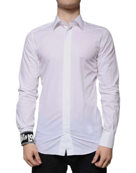 Dolce & Gabbana White Cotton Slim Fit GOLD Men Dress Shirt Dolce & Gabbana White Cotton Slim Fit GOLD Men Dress Shirt