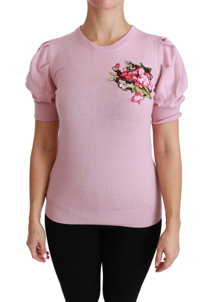 Dolce & Gabbana Pink Floral Embroidered Blouse Wool Top Dolce & Gabbana Pink Floral Embroidered Blouse Wool Top
