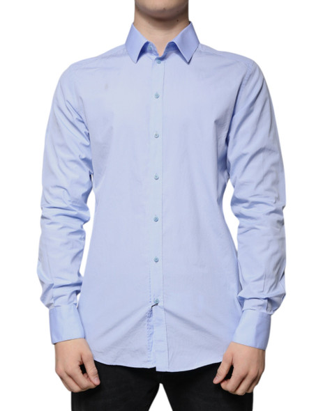 Dolce & Gabbana Light Blue Cotton Slim Fit GOLD Men Dress Shirt Dolce & Gabbana Light Blue Cotton Slim Fit GOLD Men Dress Shirt