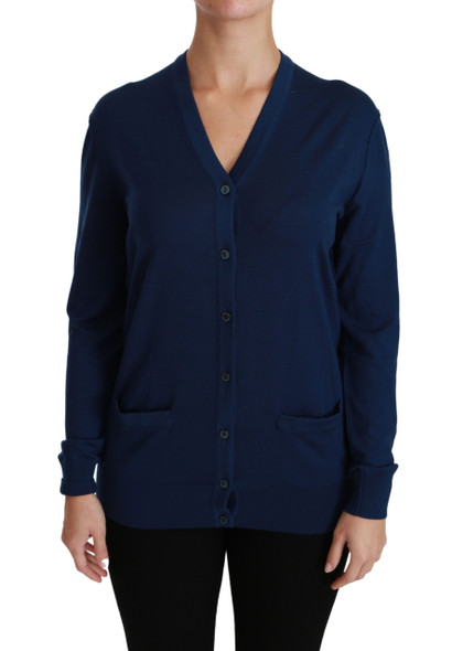 Blue Button Cardigan Virgin Wool Sweater Blue Button Cardigan Virgin Wool Sweater