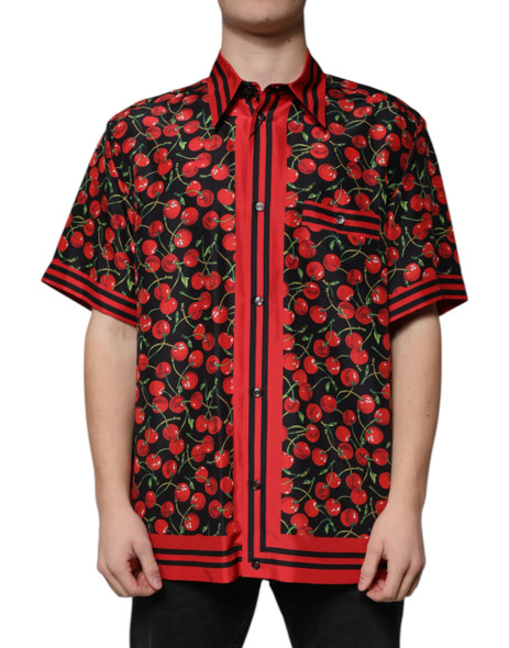 Dolce & Gabbana Black Cherry Silk Button Down Casual Shirt Dolce & Gabbana Black Cherry Silk Button Down Casual Shirt