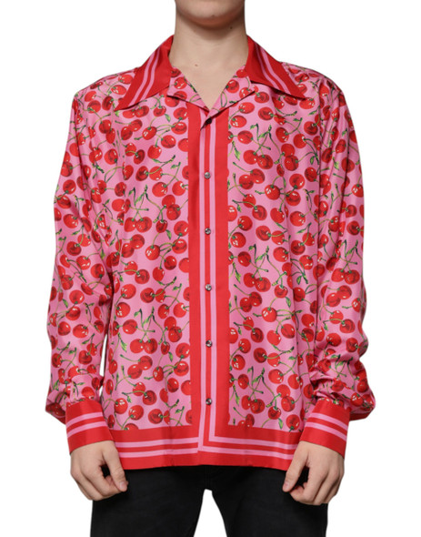 Dolce & Gabbana Pink Cherry Silk Button Down Casual Shirt Dolce & Gabbana Pink Cherry Silk Button Down Casual Shirt
