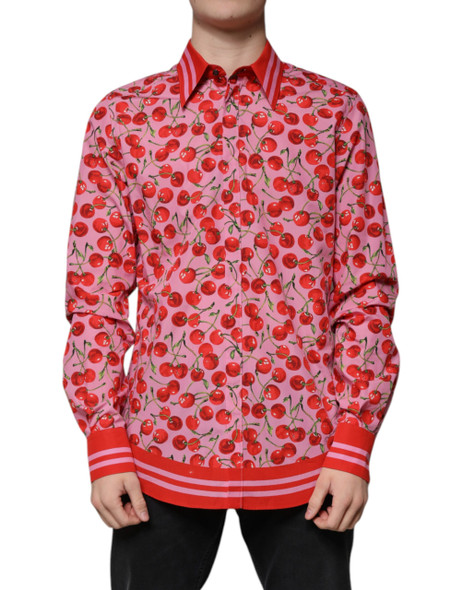 Dolce & Gabbana Pink Cherry Cotton Formal MARTINI Dress Shirt Dolce & Gabbana Pink Cherry Cotton Formal MARTINI Dress Shirt