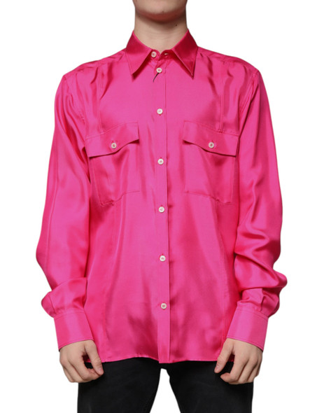 Dolce & Gabbana Pink Silk Collared Button Down Men Shirt Dolce & Gabbana Pink Silk Collared Button Down Men Shirt