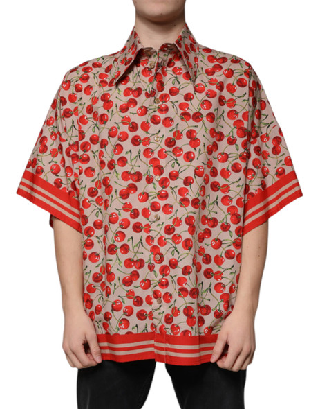 Dolce & Gabbana Beige Cherry Button Down Men Casual Shirt Dolce & Gabbana Beige Cherry Button Down Men Casual Shirt