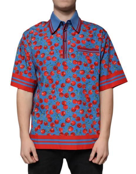 Dolce & Gabbana Blue Cherry Cotton Collared Men Polo T-shirt Dolce & Gabbana Blue Cherry Cotton Collared Men Polo T-shirt