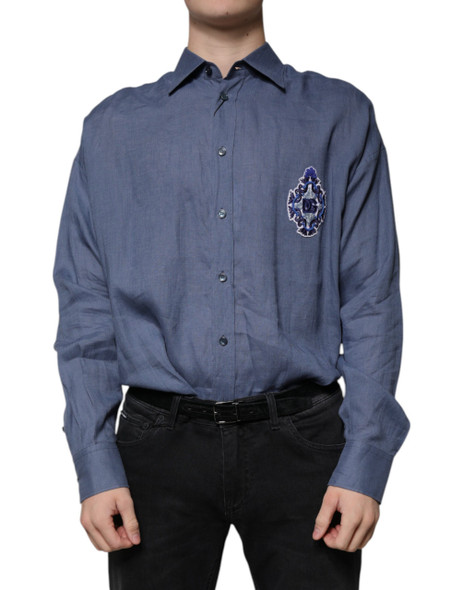 Blue Logo Long Sleeve Button Down Casual Shirt Blue Logo Long Sleeve Button Down Casual Shirt