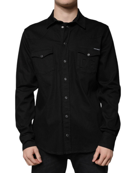 Dolce & Gabbana Black Cotton Collared Button Down Shirt Dolce & Gabbana Black Cotton Collared Button Down Shirt