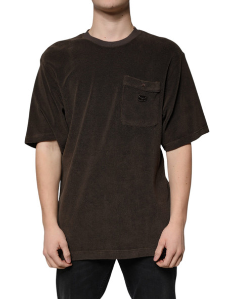Brown Cotton Crew Neck Short Sleeves T-shirt Brown Cotton Crew Neck Short Sleeves T-shirt