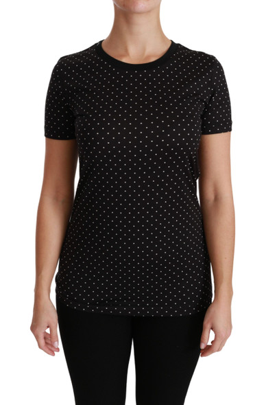 Dolce & Gabbana Black Dotted Crewneck Cotton Top T-shirt Dolce & Gabbana Black Dotted Crewneck Cotton Top T-shirt