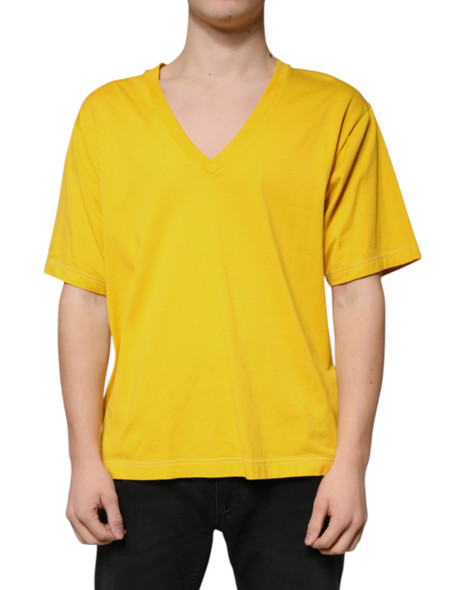Yellow Cotton V-neck Short Sleeves T-shirt Yellow Cotton V-neck Short Sleeves T-shirt