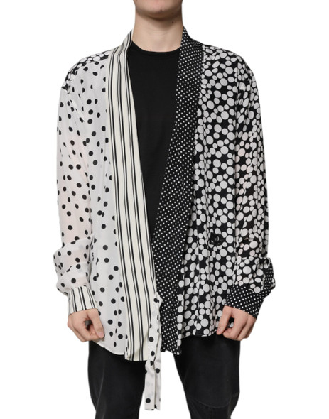 Black White Polka Dots Silk Men Casual Shirt Black White Polka Dots Silk Men Casual Shirt