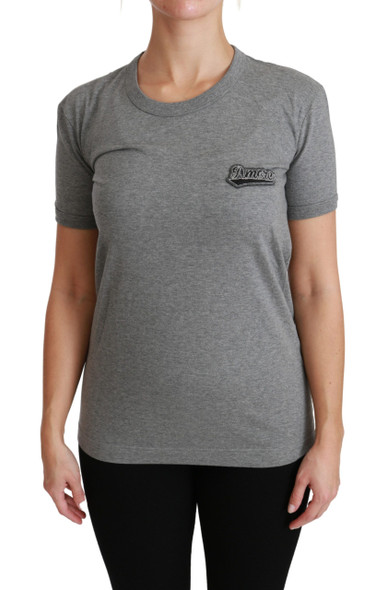 Gray Crewneck Amore Patch Cotton Top T-shirt Gray Crewneck Amore Patch Cotton Top T-shirt