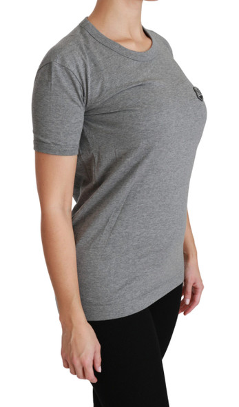 Gray Crewneck Amore Patch Cotton Top T-shirt Gray Crewneck Amore Patch Cotton Top T-shirt