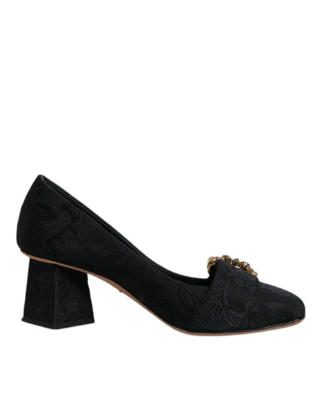 Dolce & Gabbana Black Brocade Crystals Heels Pumps Shoes Dolce & Gabbana Black Brocade Crystals Heels Pumps Shoes