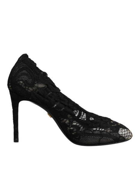 Black Lace Stretch Heels Mid Calf Boots Shoes LA12237 Black Lace Stretch Heels Mid Calf Boots Shoes LA12237
