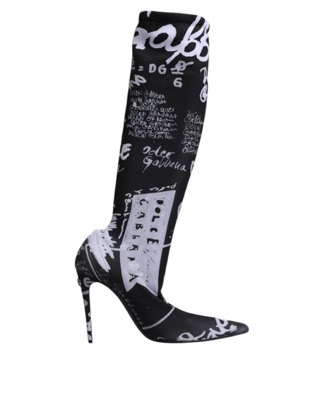 Black Logo Stretch Heels High Boots Shoes Black Logo Stretch Heels High Boots Shoes