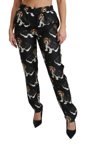 Black Puppy Dog Mid Waist Skinny Silk Pants Black Puppy Dog Mid Waist Skinny Silk Pants