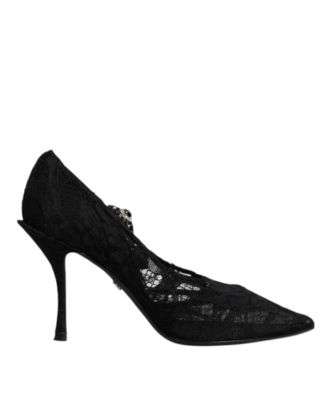 Black Lace Crystals Mary Jane Pumps Shoes Black Lace Crystals Mary Jane Pumps Shoes
