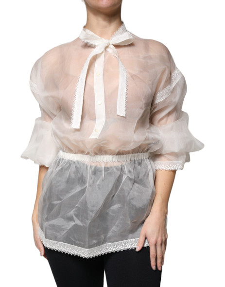Dolce & Gabbana White Ascot Collar Long Sleeves Blouse Top TSH86822 Dolce & Gabbana White Ascot Collar Long Sleeves Blouse Top TSH86822