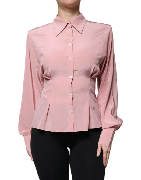 Pink Cotton Long Sleeves Collared Blouse Top Pink Cotton Long Sleeves Collared Blouse Top